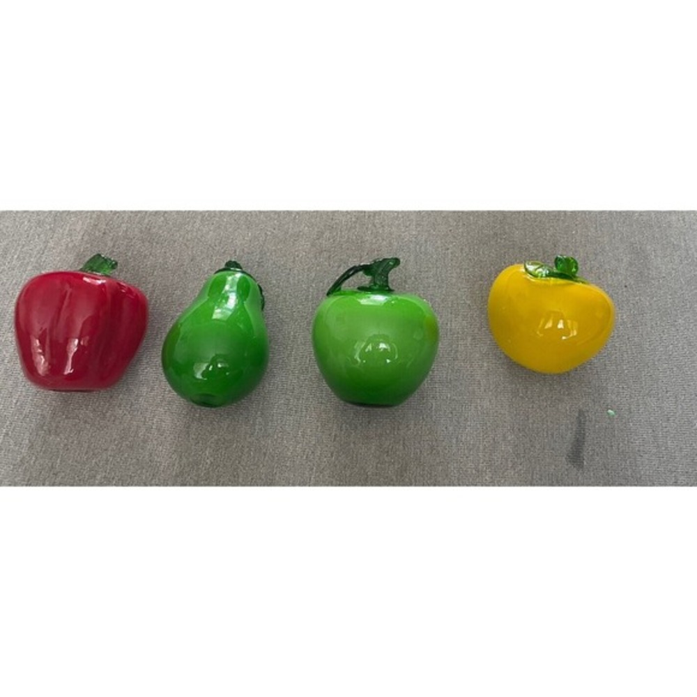 Hand Blown Art Glass Fruit Apple,Pepper,Pear, Tomato w/Wavy Edge Red Bowl - Picture 5 of 6